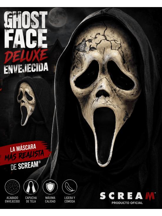 Máscara GhostFace Deluxe Envelhecida – Máscara de Terror de Halloween do filme Pânico