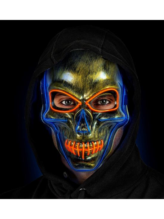 Máscara de caveira LED, rosto brilhante, caveira, esqueleto, demônio, Halloween
