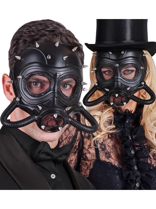 Máscara Steampunk Preta com Espinhos – Traje Gótico, Fetiche ou Pós-Apocalíptico
