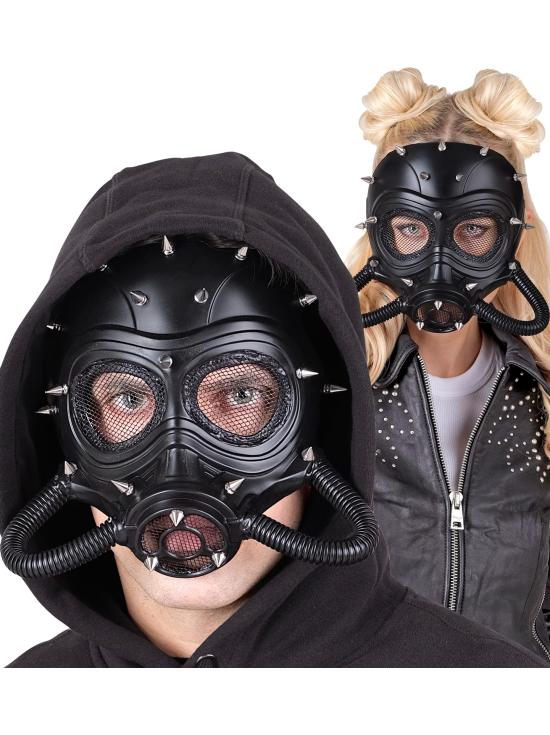 Máscara Steampunk Preta com Espinhos – Traje Gótico, Fetiche ou Pós-Apocalíptico