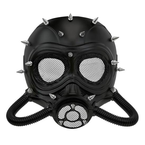 Máscara Steampunk Preta com Espinhos – Traje Gótico, Fetiche ou Pós-Apocalíptico