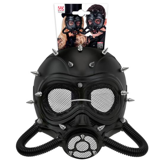 Máscara Steampunk Preta com Espinhos – Traje Gótico, Fetiche ou Pós-Apocalíptico