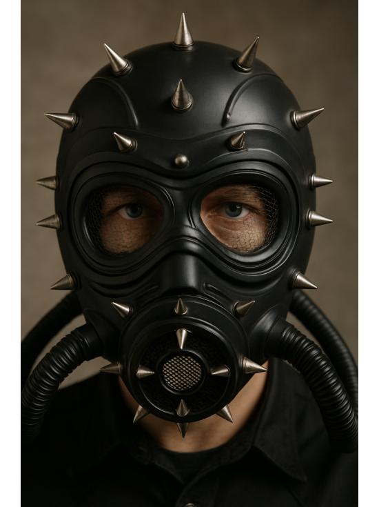 Máscara Steampunk Preta com Espinhos – Traje Gótico, Fetiche ou Pós-Apocalíptico