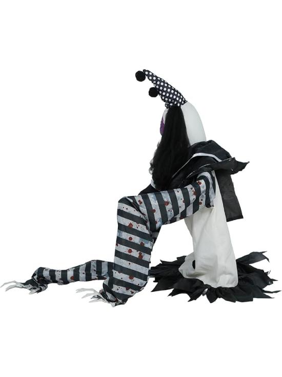 Boneco de palhaço assustador de Halloween de 105 cm com luz, som e movimento.