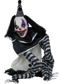 Boneco de palhaço assustador de Halloween de 105 cm com luz, som e movimento.