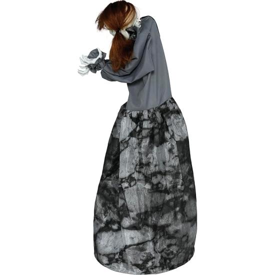 Figura assustadora de mulher esqueleto com luz, som e movimento, 120 cm