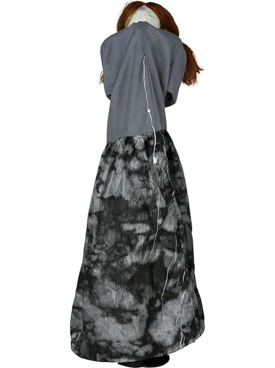 Figura assustadora de mulher esqueleto com luz, som e movimento, 120 cm