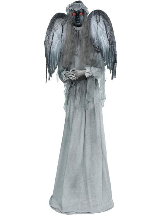 Anjo animatrônico para o Halloween, 170 cm com olhos de LED.