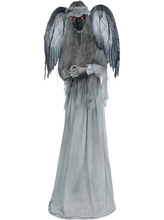 Anjo animatrônico para o Halloween, 170 cm com olhos de LED.