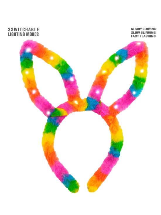 Orelhas de coelho iluminadas com efeito arco-íris para festas e comemorações.