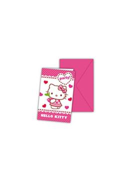PACK 6 CONVITES DE CORAÇÕES OLÁ KITTY