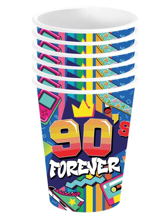 Pacote de 6 copos dos anos 90 240 ml 9 cms