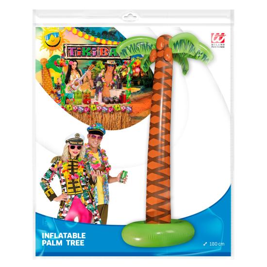 Palmeira inflável, com aproximadamente 180 cm de altura, ideal para decoração de festas na praia e festas temáticas.