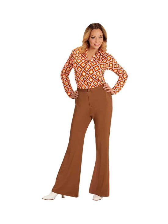 Calça feminina marrom descolada dos anos 70 *