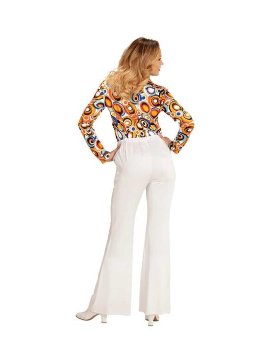 Calça feminina branca descolada dos anos 70 *