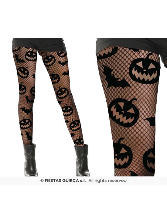 Meias de Halloween com abóboras e morcegos