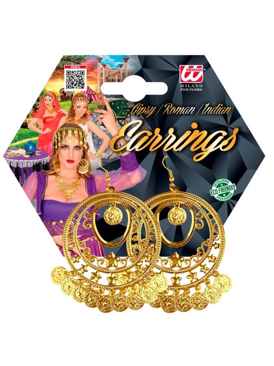 Par de brincos de ouro com moedas