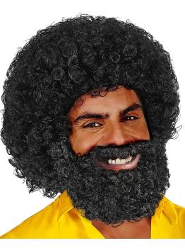 Peruca afro de barba e bigode.
