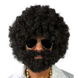 Peruca afro preta com barba