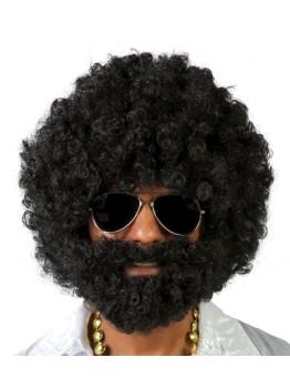 Peruca afro preta com barba