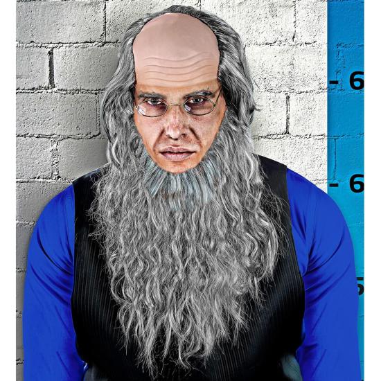 Peruca para um senhor de barba e óculos.