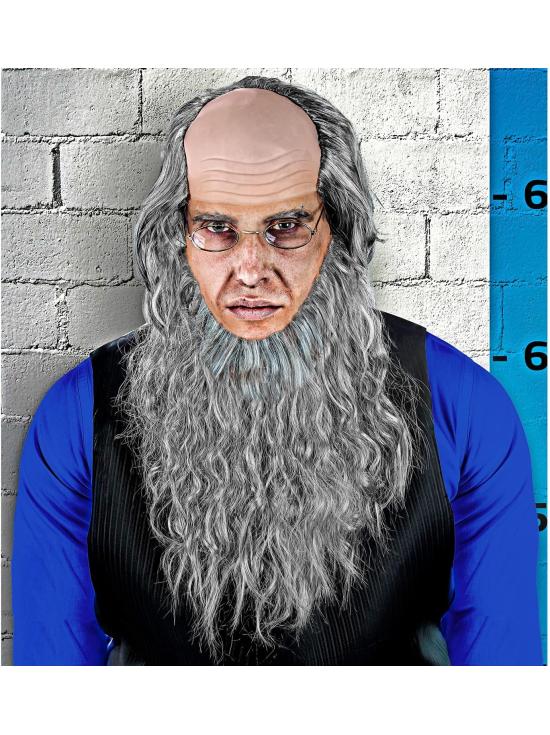 Peruca para um senhor de barba e óculos.