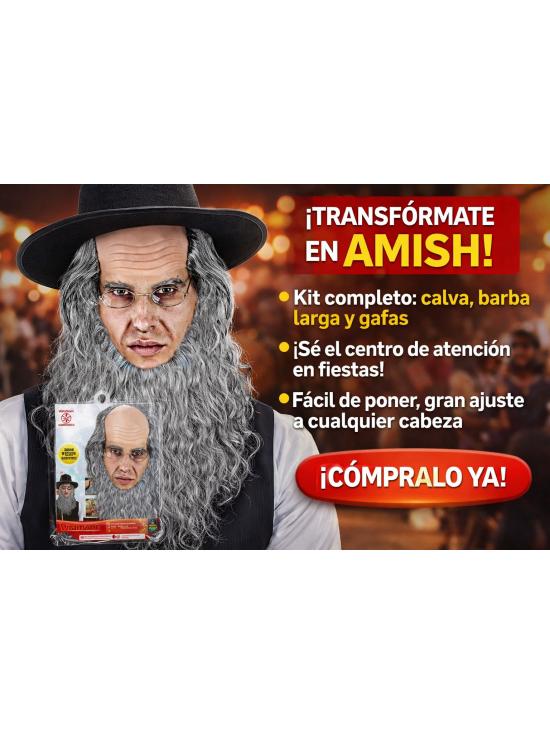 Peruca para um senhor de barba e óculos.