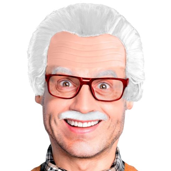 Peruca de velho com bigodes e óculos