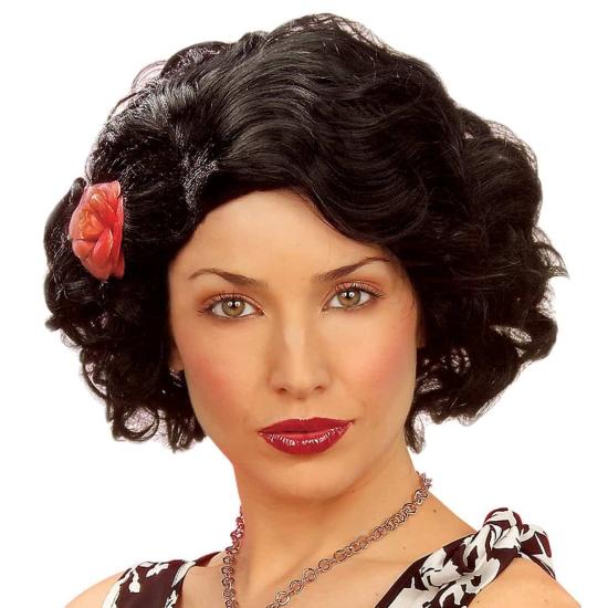 Peruca anos 20 com flor preta. Peruca anos 20 com flor preta.
