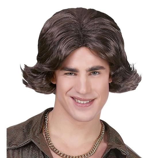 Peruca Disco dos anos 70 na cor castanha. Peruca Disco dos anos 70 na cor castanha.