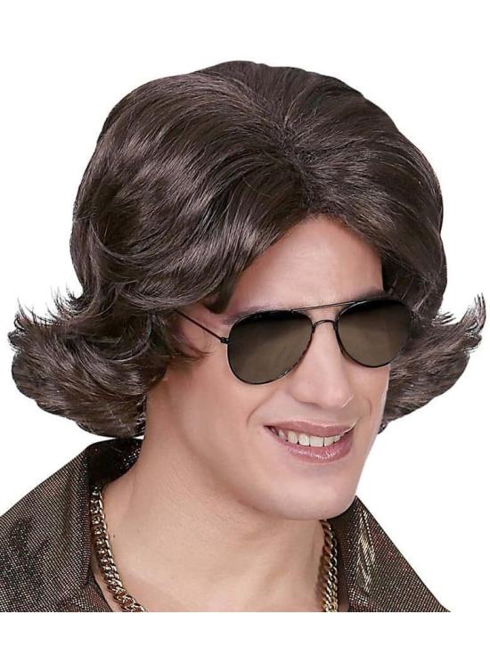 Peruca Disco dos anos 70 na cor castanha.