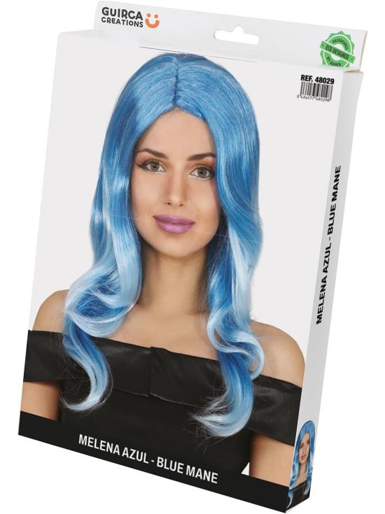 Peruca azul com cabelo ondulado