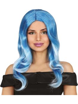 Peruca azul com cabelo ondulado