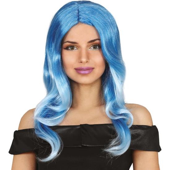 Peruca azul com cabelo ondulado