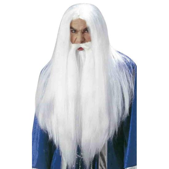 Peruca de feiticeiro branco com barba. Peruca de feiticeiro branco com barba.
