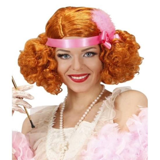 Peruca burlesca vermelha decorada com fita e penas... Peruca burlesca vermelha decorada com fita e penas...