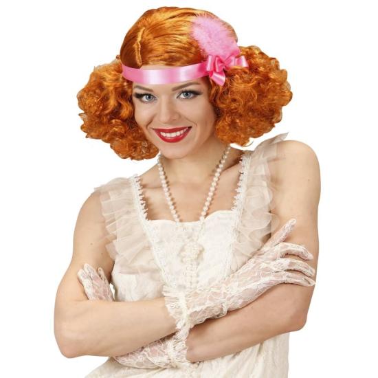 Peruca burlesca vermelha decorada com fita e penas... Peruca burlesca vermelha decorada com fita e penas...