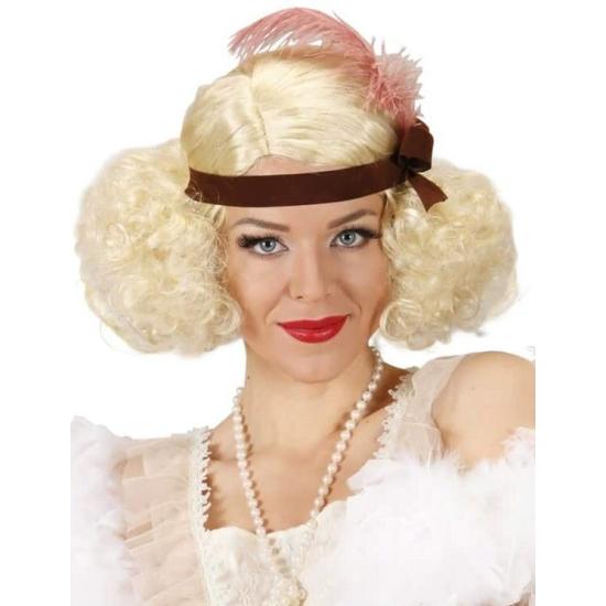 Peruca burlesca loira decorada com fita e pena Peruca burlesca loira decorada com fita e pena