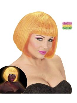 Peruca cabaré mista laranja e amarelo fluorescente.