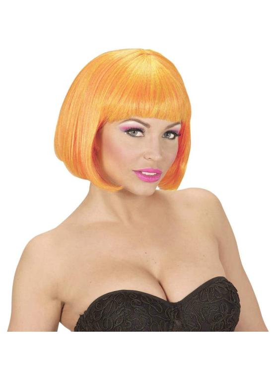 Peruca cabaré mista laranja e amarelo fluorescente.