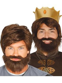 Peruca marrom com personagens de barba.