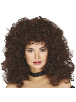 Peruca castanha com cabelo cacheado para adulto
