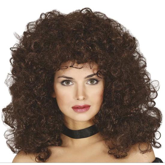 Peruca castanha com cabelo cacheado para adulto Peruca castanha com cabelo cacheado para adulto