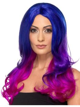 Peruca de cor gradiente de moda azul e rosa