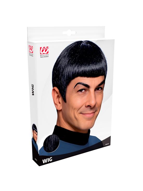 Peruca preta do Comandante de Star Trek na caixa