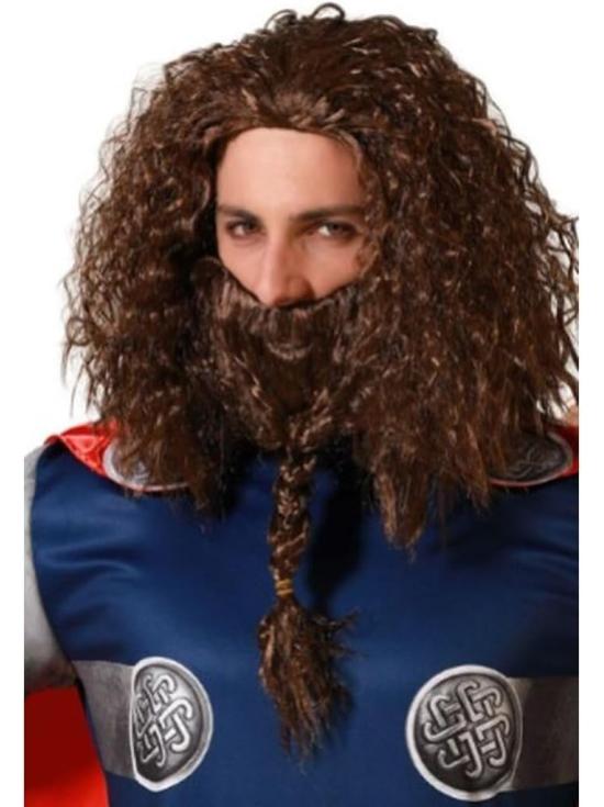 Peruca de barba viking marrom