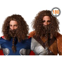 Peruca de barba viking marrom