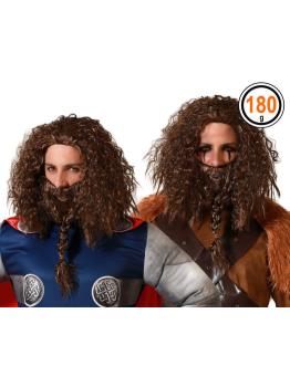 Peruca de barba viking marrom