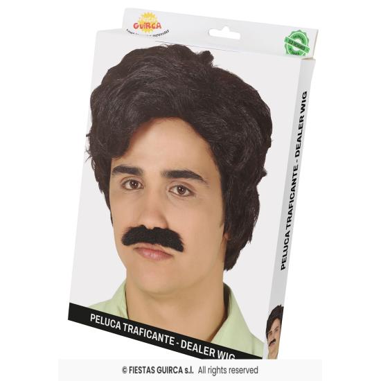 Peruca estilo traficante com bigode – inspirada nos anos 80