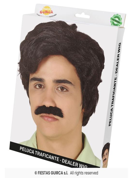 Peruca estilo traficante com bigode – inspirada nos anos 80